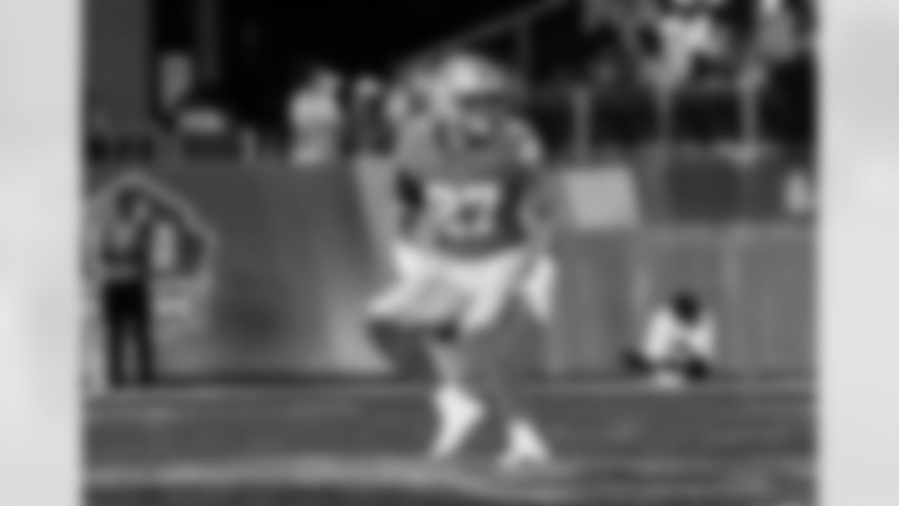 Detroit Lions safety Ian Kennelly (27) during an NFL football game against the Los Angeles Chargers, Thursday, July 31, 2025, in Canton, Ohio. (Jeff Nguyen/Detroit Lions via AP)