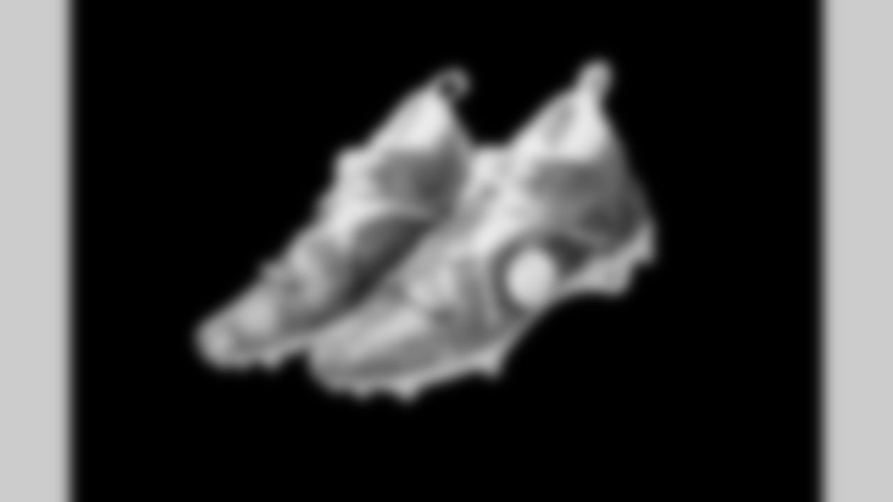 Cleats belonging to Detroit Lions defensive lineman Myles Adams (66) photographed at the Meijer Performance Center on Nov. 12, 2025 in Allen Park, Mich. (Jeff Nguyen/Detroit Lions)