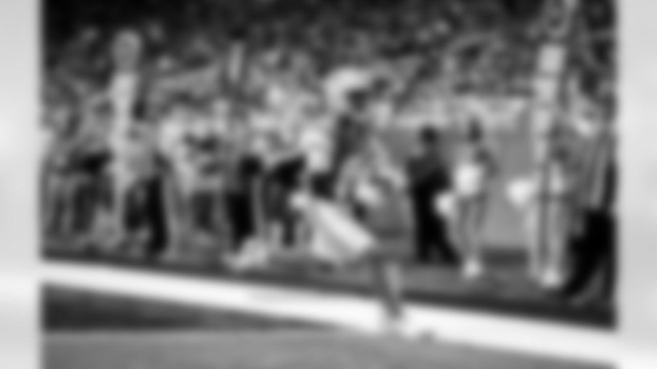 Detroit Lions wide receiver Jackson Meeks (83) scores a touchdown during an NFL football game against the Miami Dolphins, Saturday, August 16 in Detroit. (Jeff Nguyen/Detroit Lions via AP)