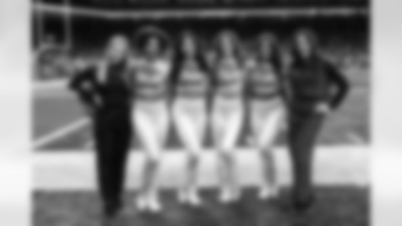 Past and Present ProBowl cheerleaders take a photo during an NFL football game against the Pittsburgh Steelers on Sunday, Dec. 21, 2025 in Detroit. (Mike Ferdinande/Detroit Lions)