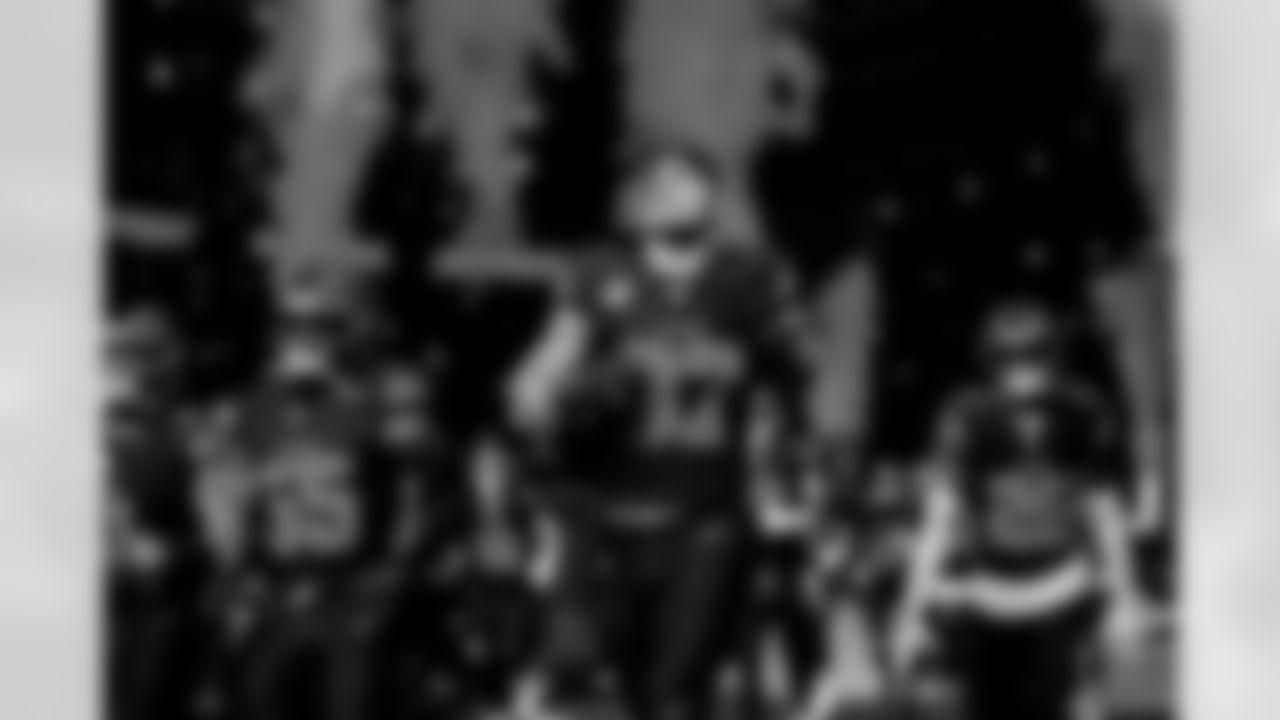 Detroit Lions edge rusher Aidan Hutchinson (97) before an NFL football game against the Tampa Bay Buccaneers on Monday, Oct. 20, 2025 in Detroit. (Jeff Nguyen/Detroit Lions via AP)