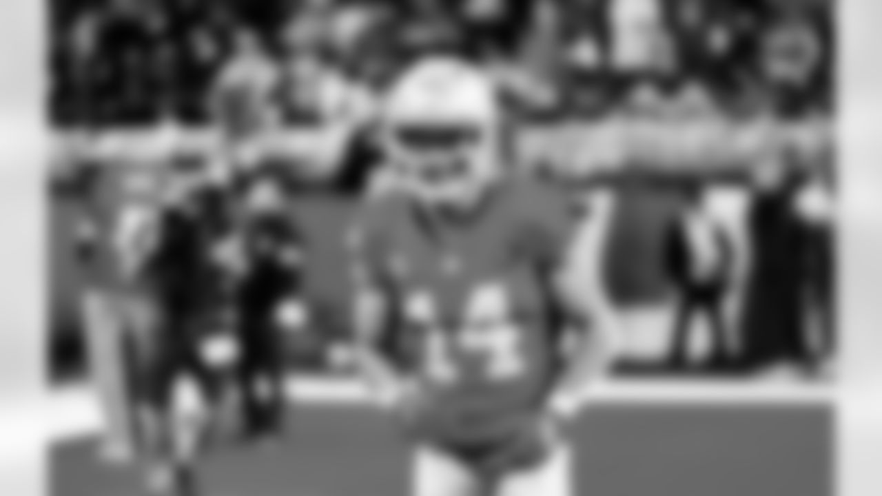 Detroit Lions wide receiver Amon-Ra St. Brown (14) before an NFL football game against the Green Bay Packers on Thursday, Nov. 27, 2025 in Detroit. (Jeff Nguyen/Detroit Lions via AP)