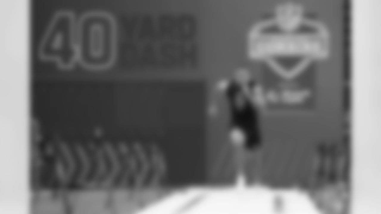 Arizona defensive back Dalton Johnson (38) runs the 40-yard dash at the NFL football scouting combine in Indianapolis, Friday, Feb. 27, 2026. (AP Photo/Julio Cortez)