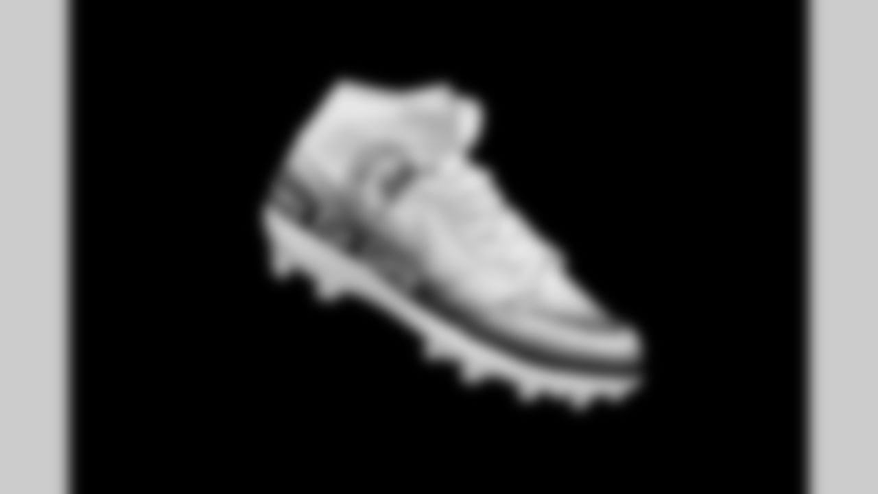 Cleats belonging to Detroit Lions tackle Taylor Decker (68) photographed at the Meijer Performance Center on Nov. 12, 2025 in Allen Park, Mich. (Jeff Nguyen/Detroit Lions)