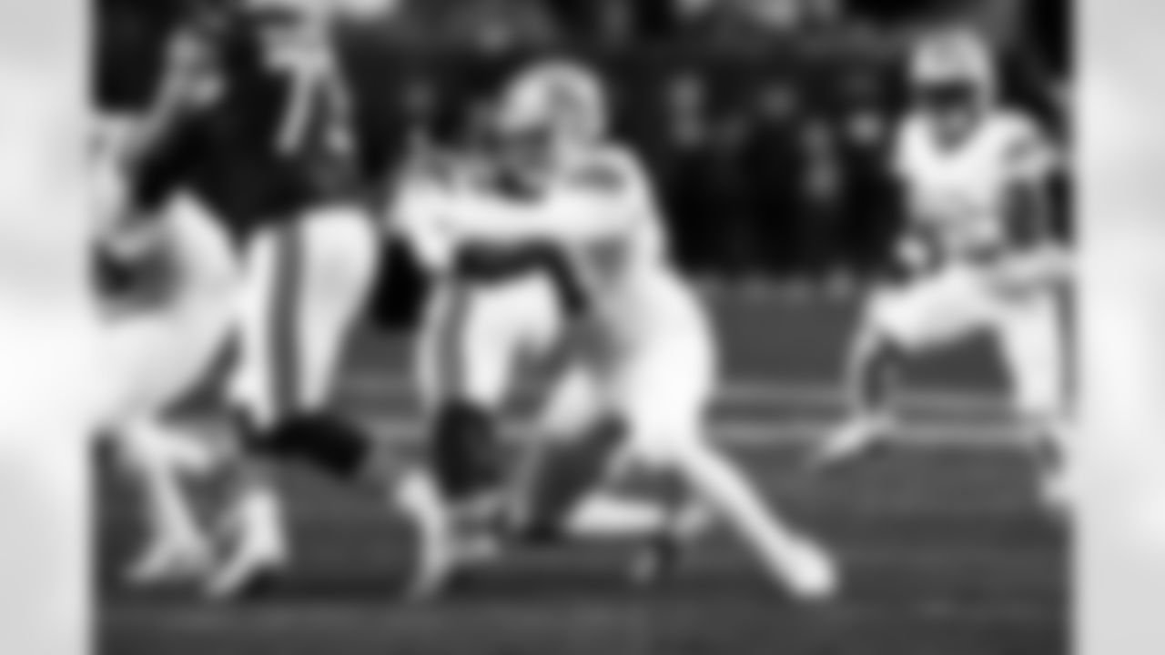 Detroit Lions defensive lineman Tyler Lacy (78) makes a tackle during an NFL football game against the Chicago Bears on Sunday, Jan. 4, 2026 in Chicago. (Jeff Nguyen/Detroit Lions via AP)