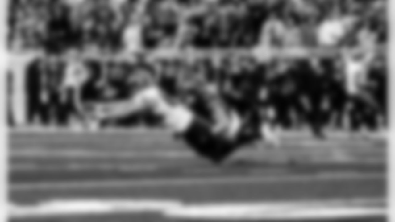 Detroit Lions linebacker Alex Anzalone (34) gets the stop on fourth down during an NFL football game against the Tampa Bay Buccaneers on Monday, Oct. 20, 2025 in Detroit. (Jeff Nguyen/Detroit Lions via AP)