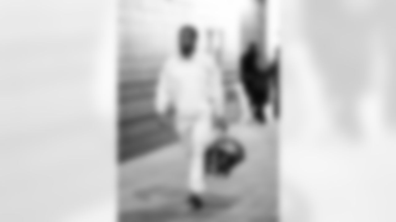 Detroit Lions linebacker Derrick Barnes (55) arrives to an NFL football game against the Washington Commanders on Sunday, Nov. 9, 2025 in Landover, Md. (Jeff Nguyen/Detroit Lions via AP)