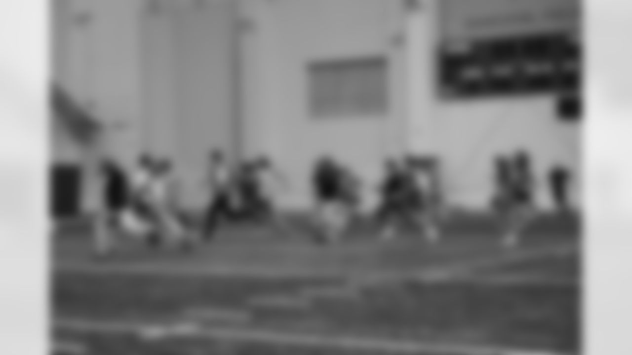 Students of the East Jordan Shoe Club tour the practice field following a shoe design competition event at the Meijer Performance Center on Sept. 27, 2025 in Allen Park, Mich. (Carl Jones II/Detroit Lions via AP)