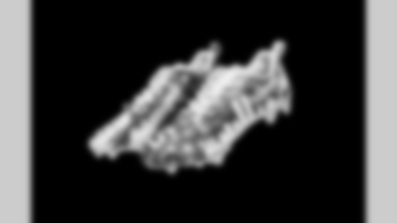 Cleats belonging to Detroit Lions wide receiver Tom Kennedy (85) photographed at the Meijer Performance Center on Nov. 12, 2025 in Allen Park, Mich. (Jeff Nguyen/Detroit Lions)