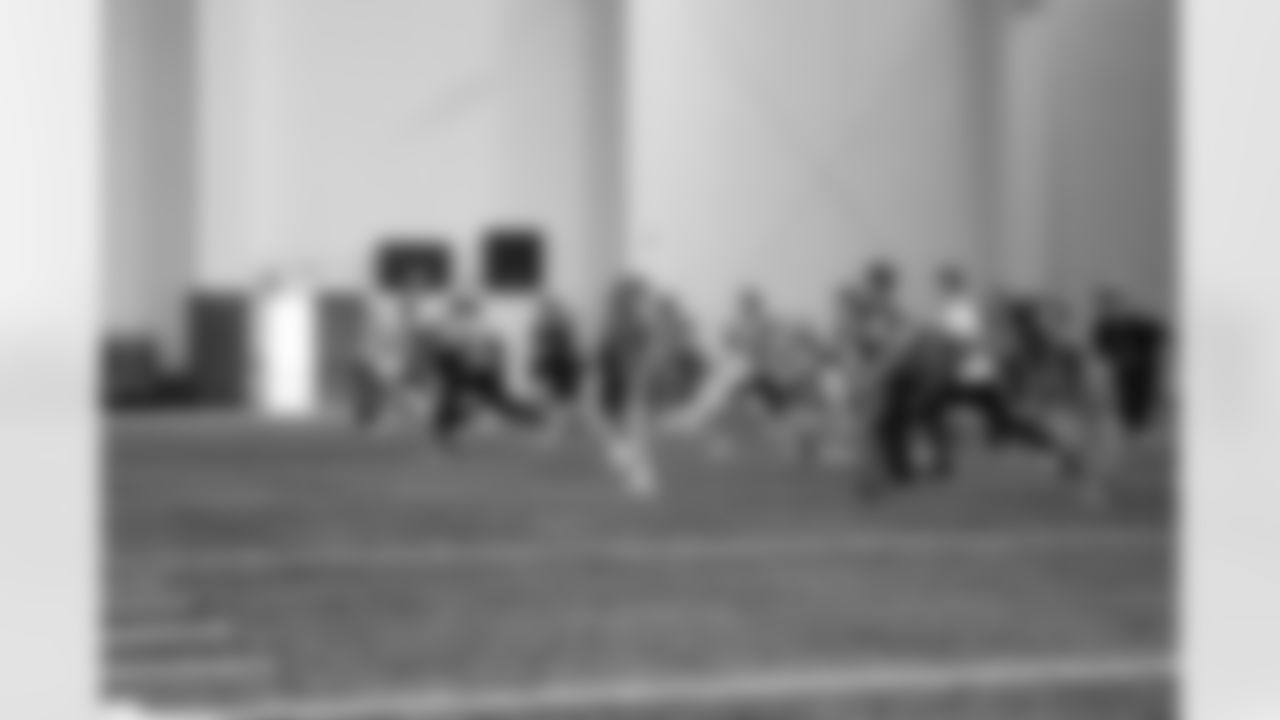 Students of the East Jordan Shoe Club tour the practice field following a shoe design competition event at the Meijer Performance Center on Sept. 27, 2025 in Allen Park, Mich. (Carl Jones II/Detroit Lions via AP)