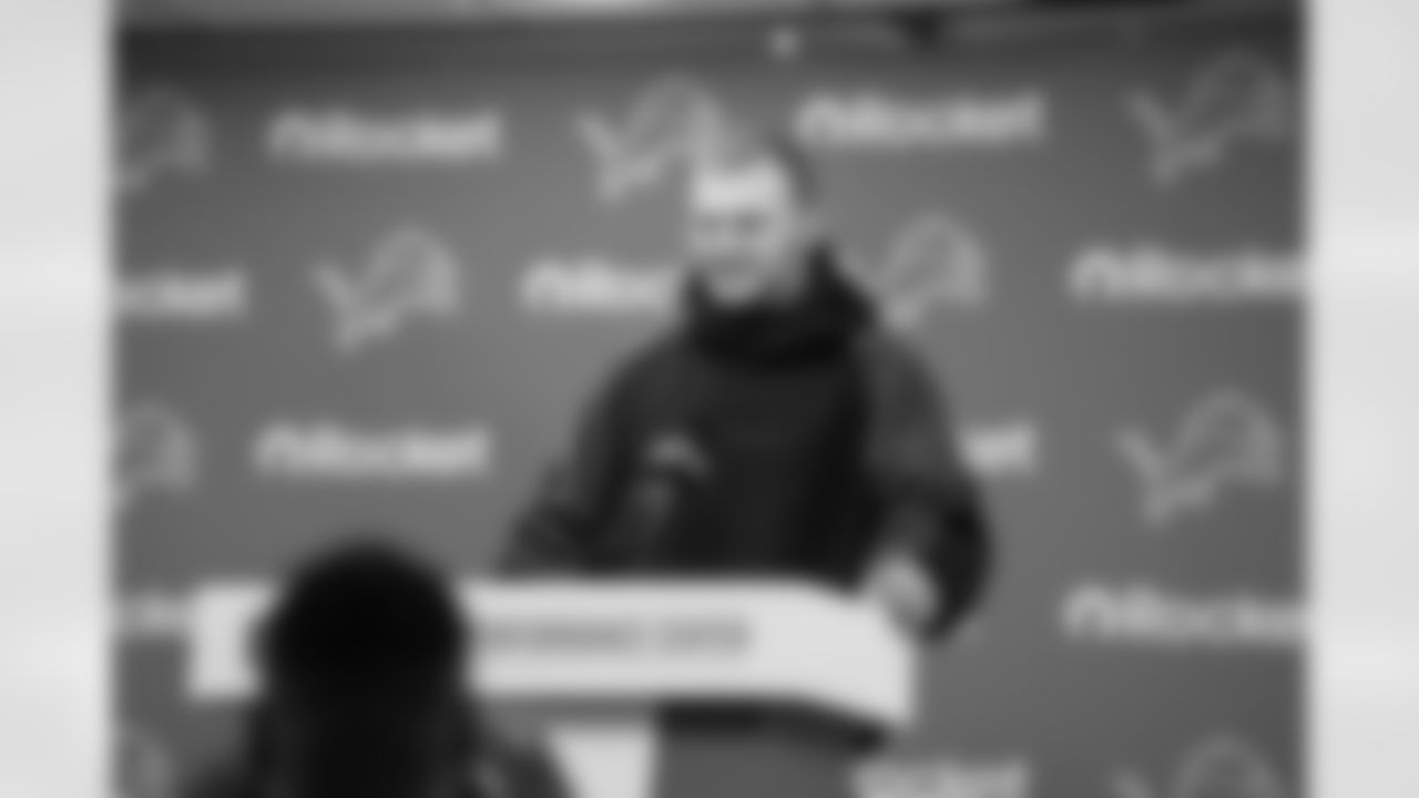 Detroit Lions edge rusher Aidan Hutchinson (97) during his press conference at the Meijer Performance Center on Oct. 30, 2025 in Allen Park, Mich. (Jeff Nguyen/Detroit Lions)