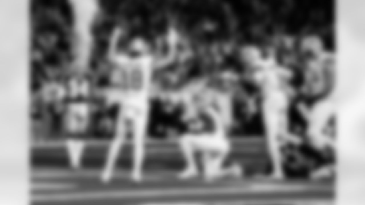 Detroit Lions running back Jahmyr Gibbs (0) scores a touchdown during an NFL football game against the Dallas Cowboys on Thursday, Dec. 4, 2025 in Detroit. (Jeff Nguyen/Detroit Lions via AP)