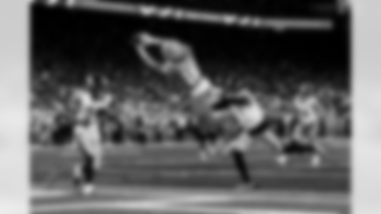 Detroit Lions wide receiver Isaac TeSlaa (18) scores a touchdown during an NFL football game against the Pittsburgh Steelers on Sunday, Dec. 21, 2025 in Detroit. (Jeff Nguyen/Detroit Lions via AP)