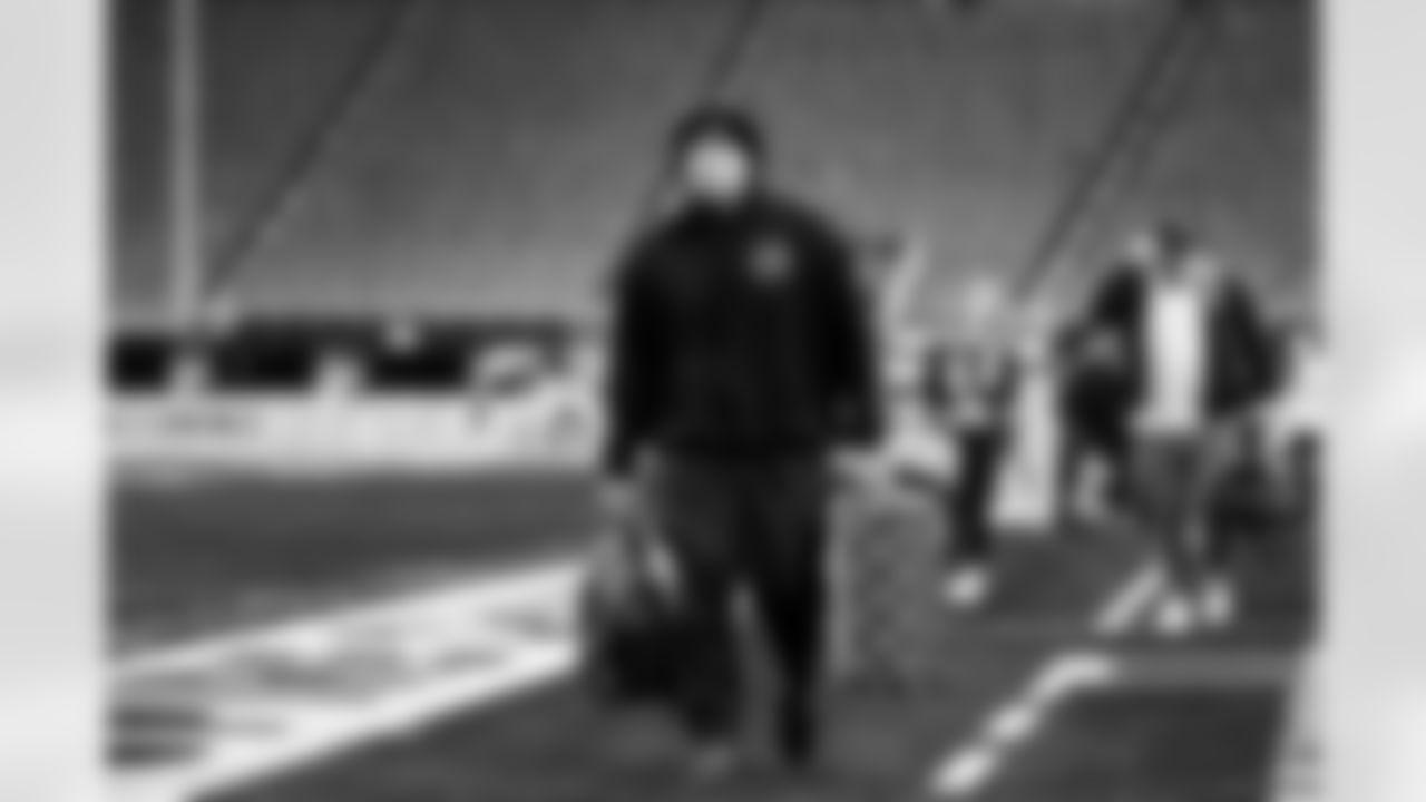 Detroit Lions defensive lineman Roy Lopez (51) arrives to an NFL football game against the Minnesota Vikings on Thursday, Dec. 25, 2025 in Minneapolis. (Jeff Nguyen/Detroit Lions via AP)