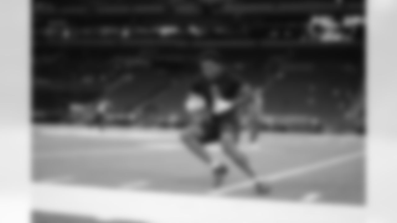 Michigan wide receiver Donaven McCulley (31) runs a drill at the NFL football scouting combine in Indianapolis, Saturday, Feb. 28, 2026. (AP Photo/Michael Conroy)