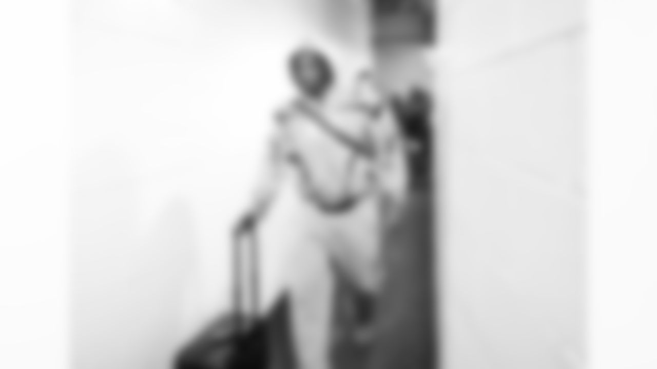 Detroit Lions edge rusher Al-Quadin Muhammad (96) arrives to an NFL football game against the Chicago Bears on Sunday, Jan. 4, 2026 in Chicago. (Jeff Nguyen/Detroit Lions via AP)