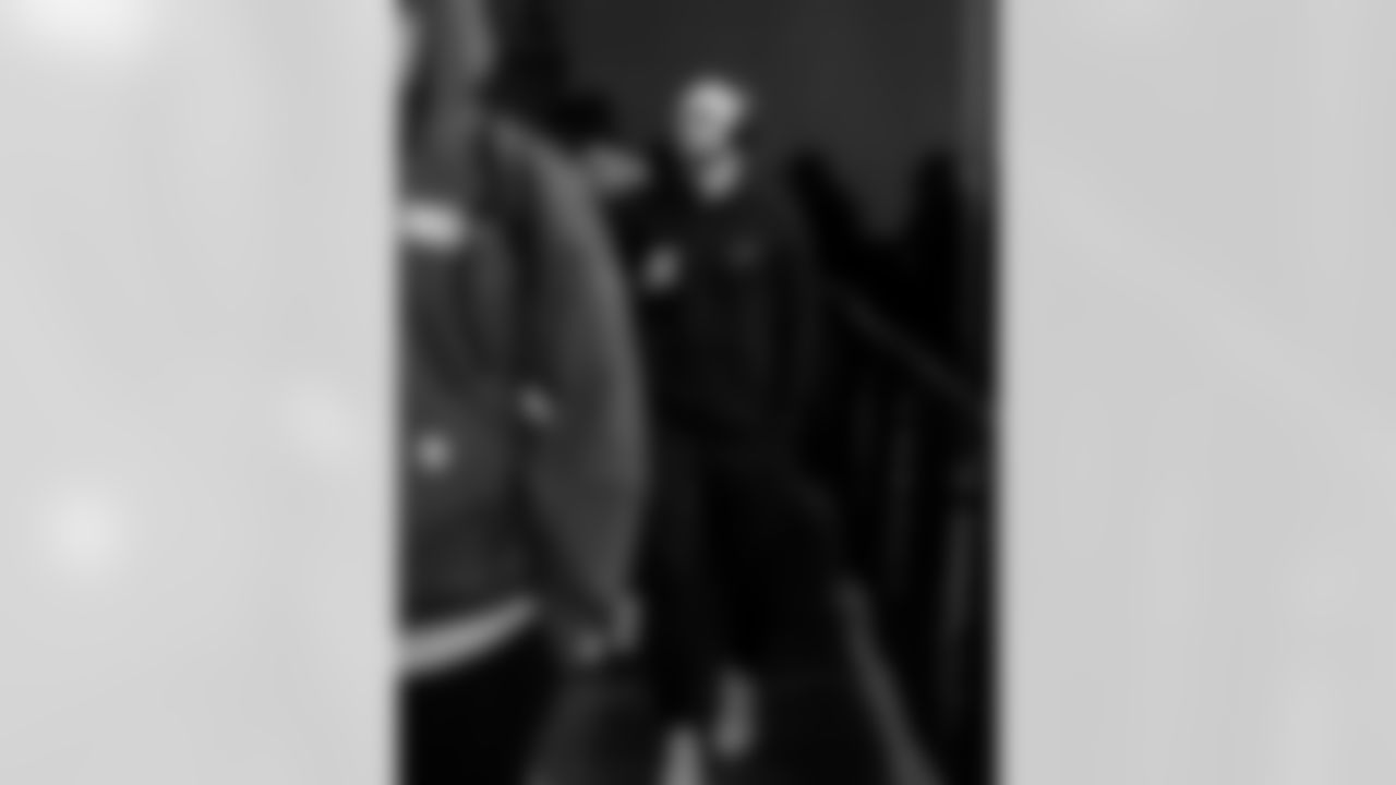 Detroit Lions quarterback Kyle Allen (8) arrives to an NFL football game against the Philadelphia Eagles on Sunday, Nov. 16, 2025 in Philadelphia. (Jeff Nguyen/Detroit Lions via AP)