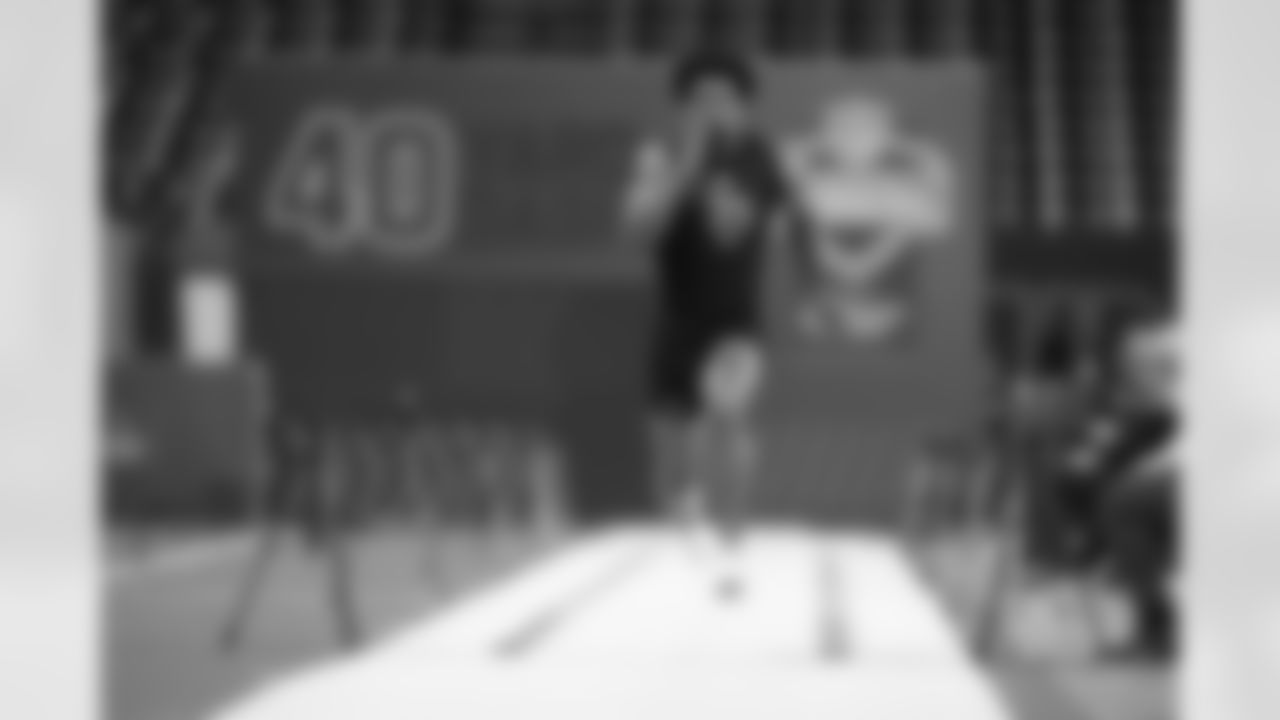 Mississippi wide receiver De'Zhaun Stribling (35) runs a drill at the NFL football scouting combine in Indianapolis, Saturday, Feb. 28, 2026. (AP Photo/Michael Conroy)