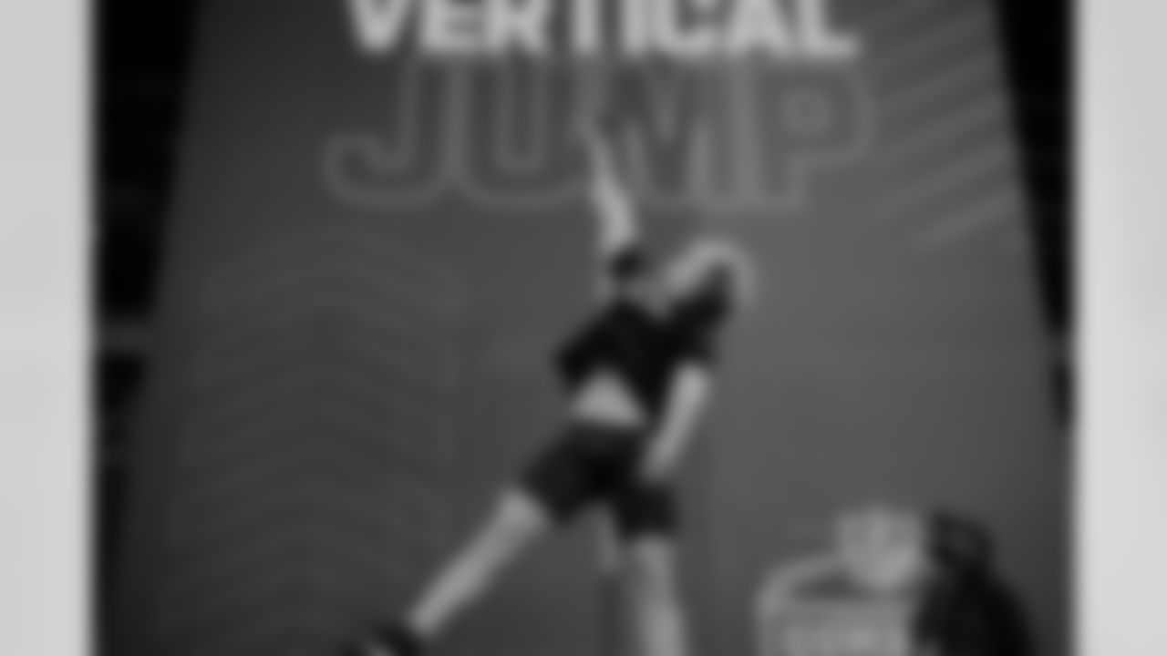 UCLA linebacker Carson Schwesinger participates in vertical jump at the NFL football scouting combine in Indianapolis, Thursday, Feb. 27, 2025. (AP Photo/George Walker IV)
