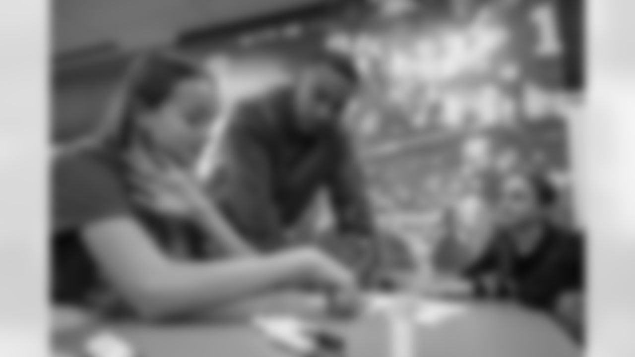 Detroit Lions wide receiver Amon-Ra St. Brown (14) meets with each design group during a shoe design competition event at the Meijer Performance Center on Sept. 27, 2025 in Allen Park, Mich. (Carl Jones II/Detroit Lions via AP)