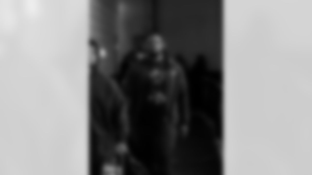 Detroit Lions guard Kayode Awosika (74) arrives to an NFL football game against the Philadelphia Eagles on Sunday, Nov. 16, 2025 in Philadelphia. (Jeff Nguyen/Detroit Lions via AP)