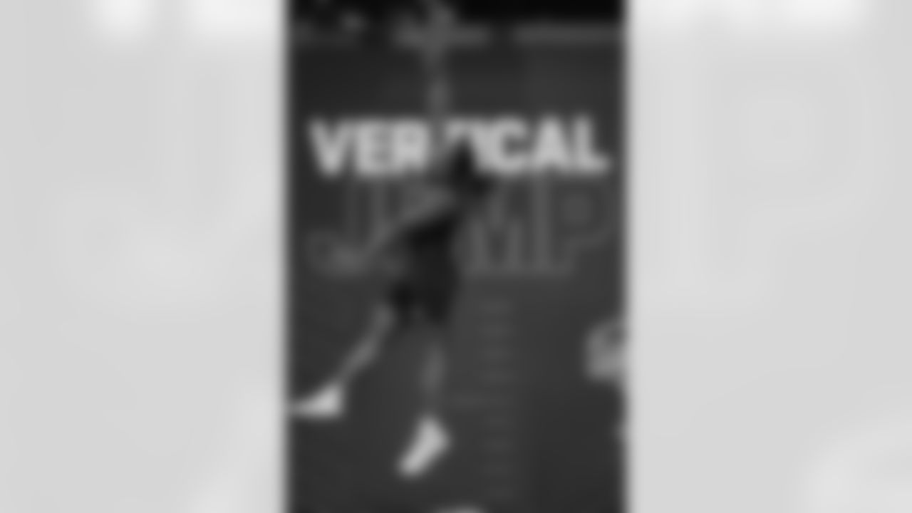 Boston College offensive lineman Jude Bowry (06) runs a drill at the NFL football scouting combine in Indianapolis, Sunday, March 1, 2026. (AP Photo/Julio Cortez)