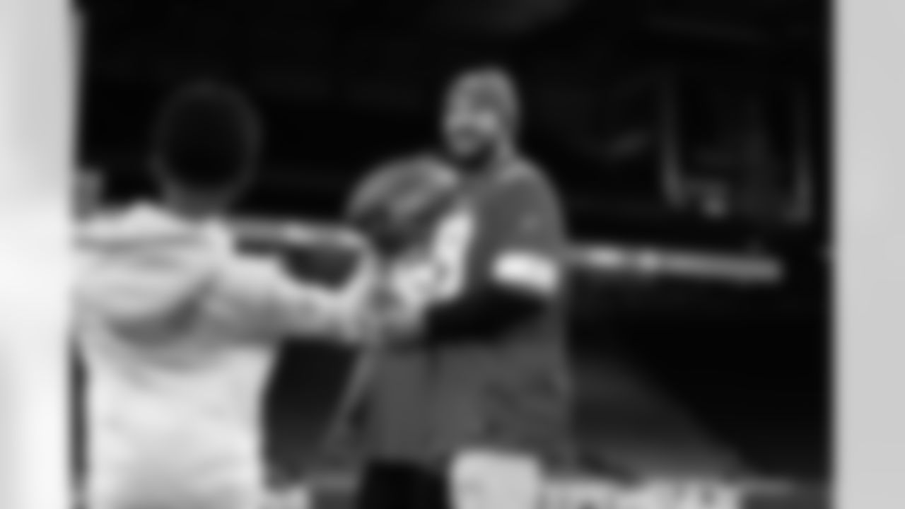 Detroit Lions long snapper Hogan Hatten (49) smiling during the Inspire Change Football Clinic at Ford Field on Dec. 9, 2025 in Detroit. (Izzy Rincon/Detroit Lions)
