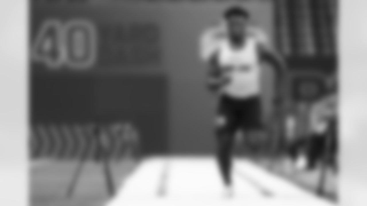 Troy running back Kimani Vidal participates in the 40-yard dash during the 2024 NFL Scouting Combine on Saturday, March 2, 2024 in Indianapolis, Indiana.