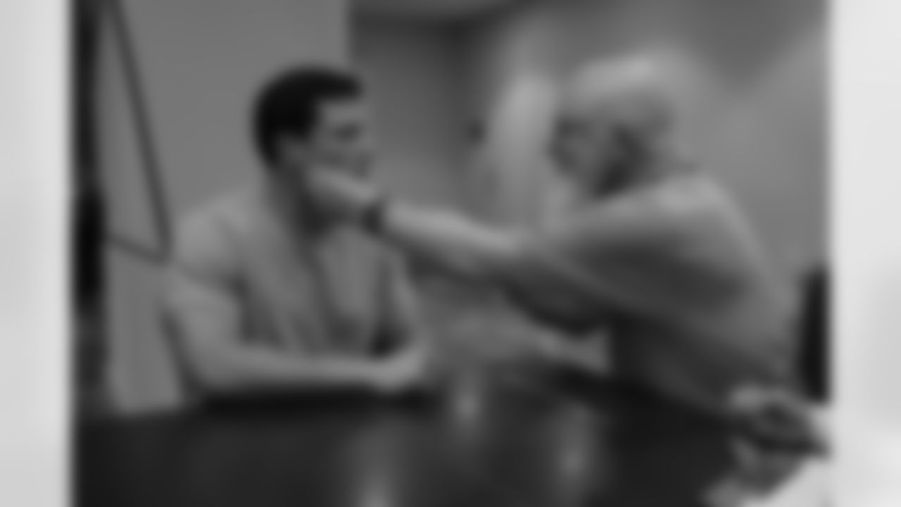 Former Panthers linebacker Luke Kuechly gets fitted for his bust during the Pro Football Hall of Fame Sizing Saturday on Saturday, Feb. 7, 2026 in San Francisco, Calif.