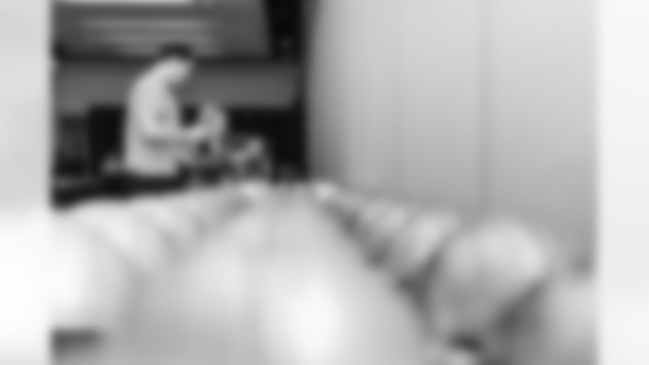 Luke Kuechly is Sized for instrument in the Pro Football Hall Of Fame on Saturday, Feb. 7, 2026 in San Francisco, CA.