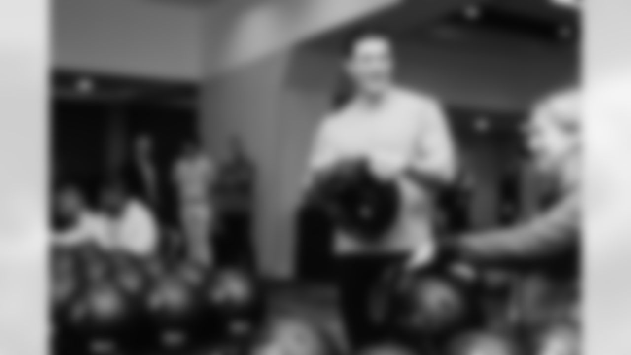 Luke Kuechly is Sized for instrument in the Pro Football Hall Of Fame on Saturday, Feb. 7, 2026 in San Francisco, CA.