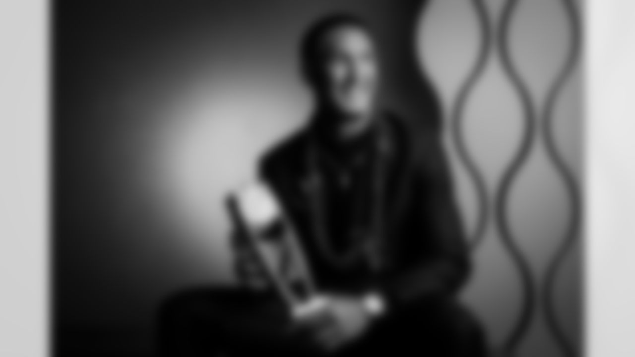 AP Offensive Rookie of the Year Carolina Panthers wide receiver Tetairoa McMillan (4) poses for a portrait during the NFL Honors awards show on Thursday, February 5, 2026 in San Francisco. (Todd Rosenberg/NFL)