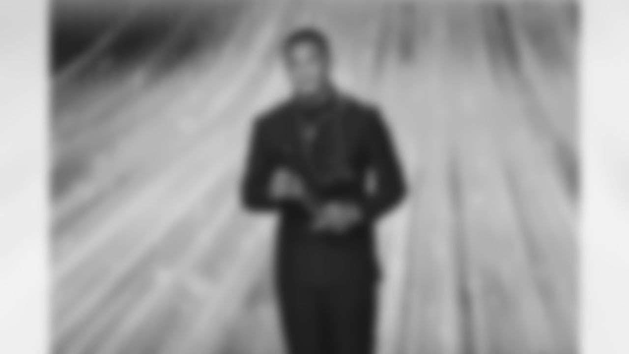 Carolina Panthers wide receiver Tetairoa McMillan (4) accepts his award for AP rookie of the year during the NFL Honors awards show on Thursday, February 5, 2026 in San Francisco, California. (Logan Bowles/NFL)