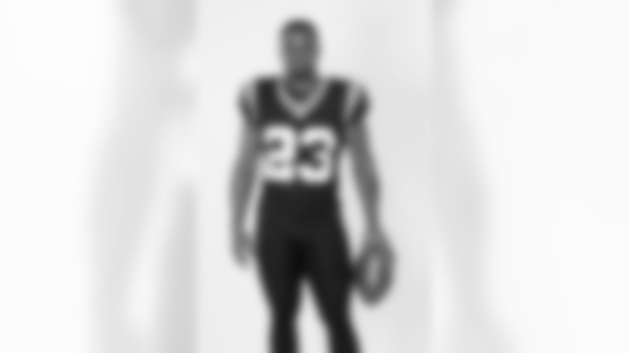 Carolina Panthers running back Trevor Etienne (23) poses for a portrait during the NFLPA Rookie Premiere on Saturday, May 17, 2025 in Thousand Oaks, Calif. (Ben Liebenberg via AP)
