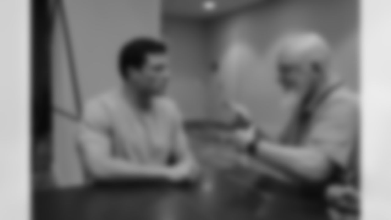 Former Panthers linebacker Luke Kuechly gets fitted for his bust during the Pro Football Hall of Fame Sizing Saturday on Saturday, Feb. 7, 2026 in San Francisco, Calif.