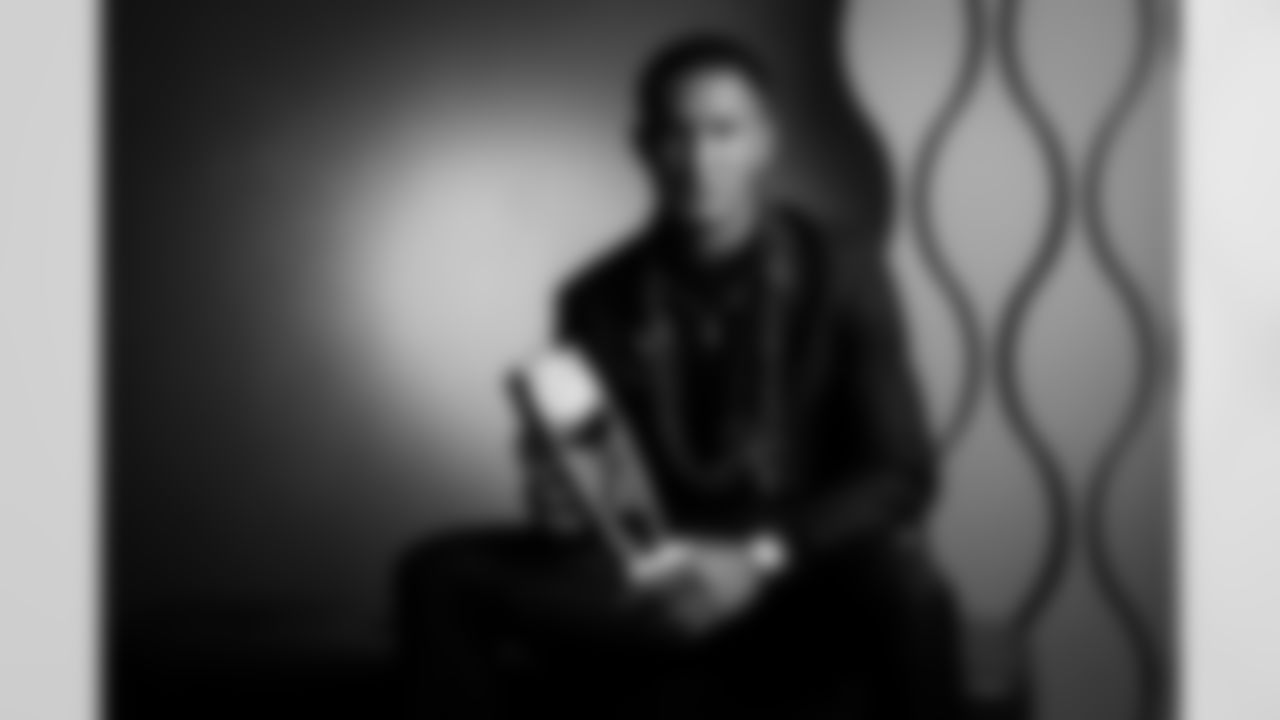 AP Offensive Rookie of the Year Carolina Panthers wide receiver Tetairoa McMillan (4) poses for a portrait during the NFL Honors awards show on Thursday, February 5, 2026 in San Francisco. (Todd Rosenberg/NFL)