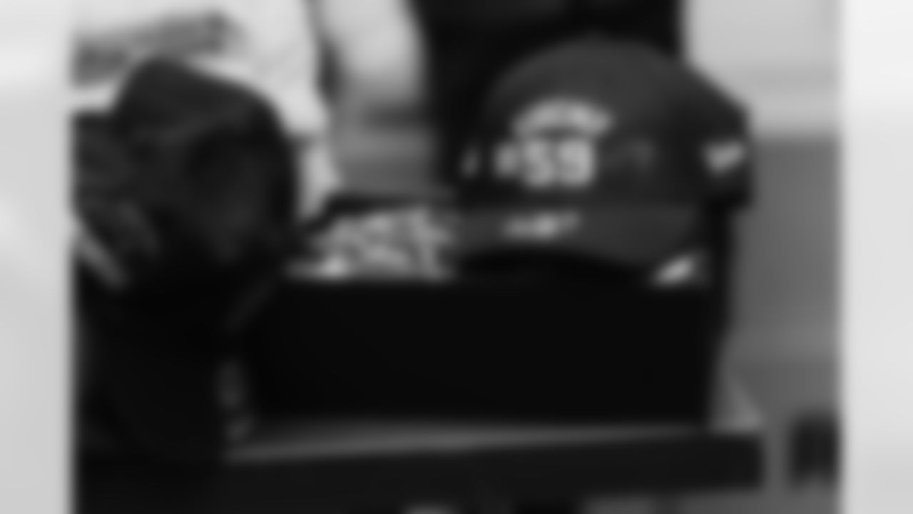 Luke Kuechly is Sized for instrument in the Pro Football Hall Of Fame on Saturday, Feb. 7, 2026 in San Francisco, CA.