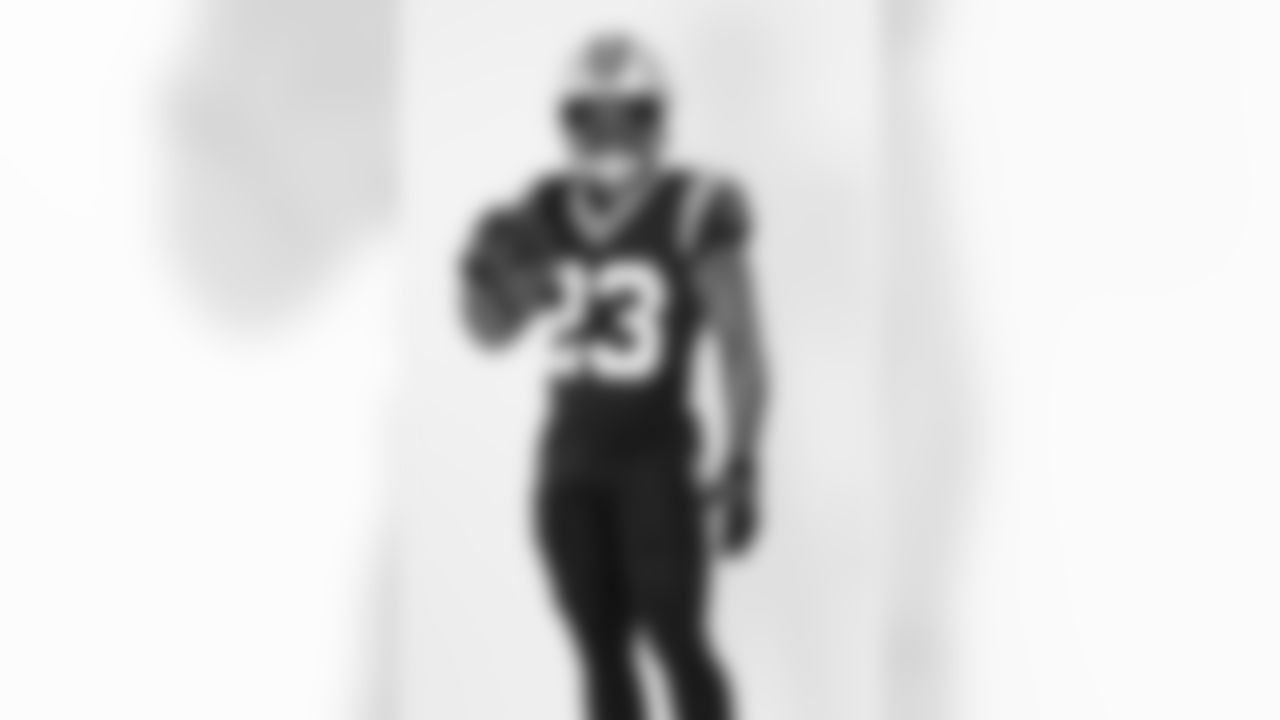 Carolina Panthers running back Trevor Etienne (23) poses for a portrait during the NFLPA Rookie Premiere on Saturday, May 17, 2025 in Thousand Oaks, Calif. (Ben Liebenberg via AP)