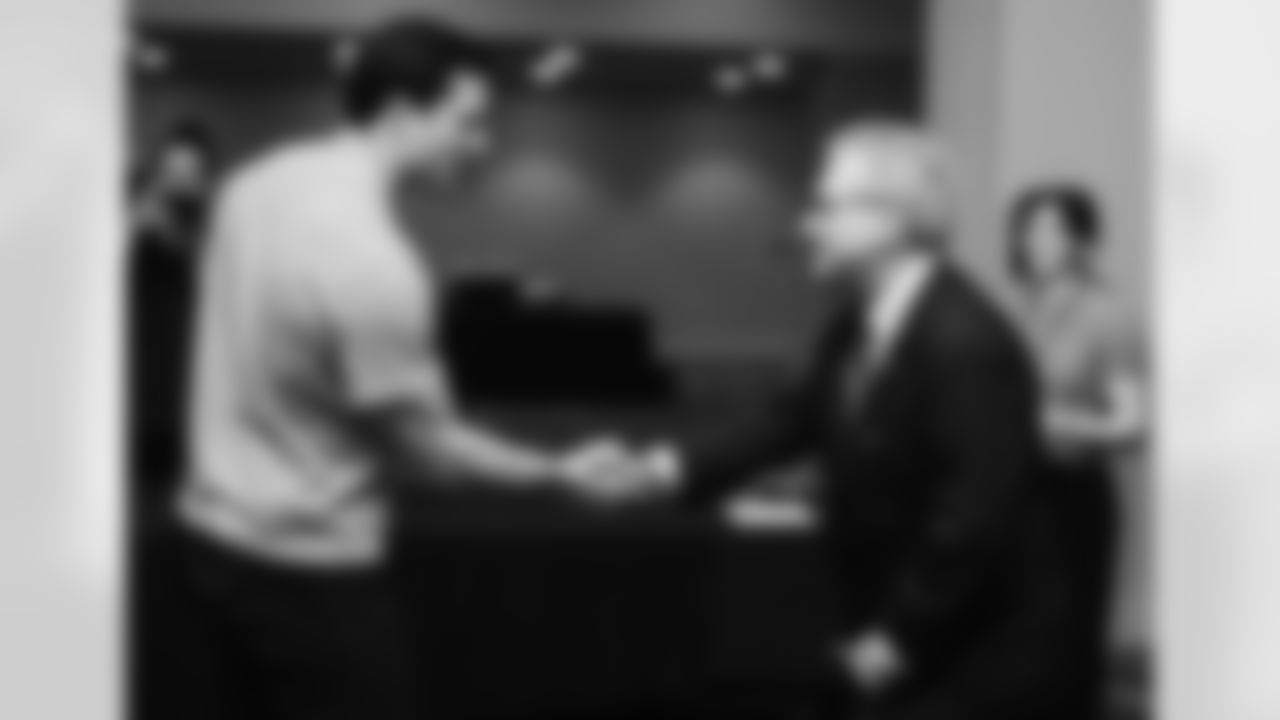 Luke Kuechly is Sized for instrument in the Pro Football Hall Of Fame on Saturday, Feb. 7, 2026 in San Francisco, CA.