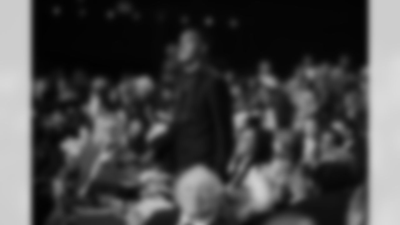 Carolina Panthers wide receiver Tetairoa McMillan (4) wins Offensive Rookie of the Year during the NFL Honors awards show on Thursday, February 5, 2026 in San Francisco, California. (Kathryn Riley/NFL)