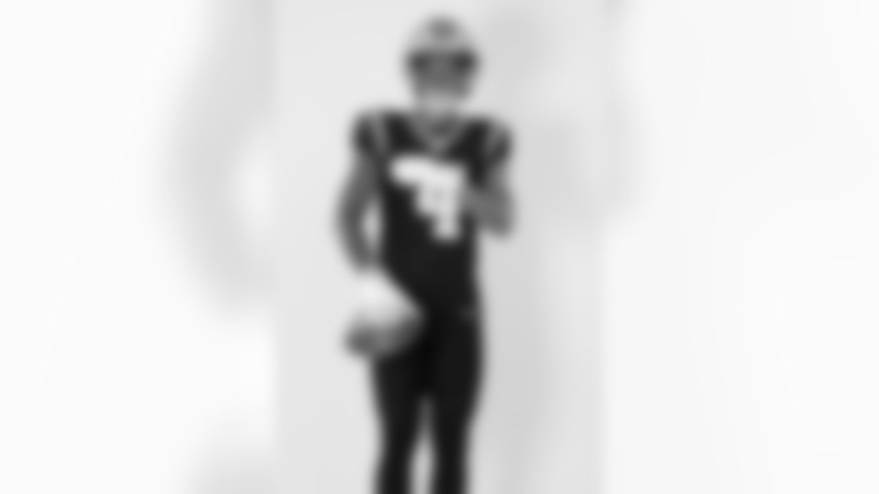 Carolina Panthers wide receiver Tetairoa McMillan (4) poses for a portrait during the NFLPA Rookie Premiere on Saturday, May 17, 2025 in Thousand Oaks, Calif. (Ben Liebenberg via AP)