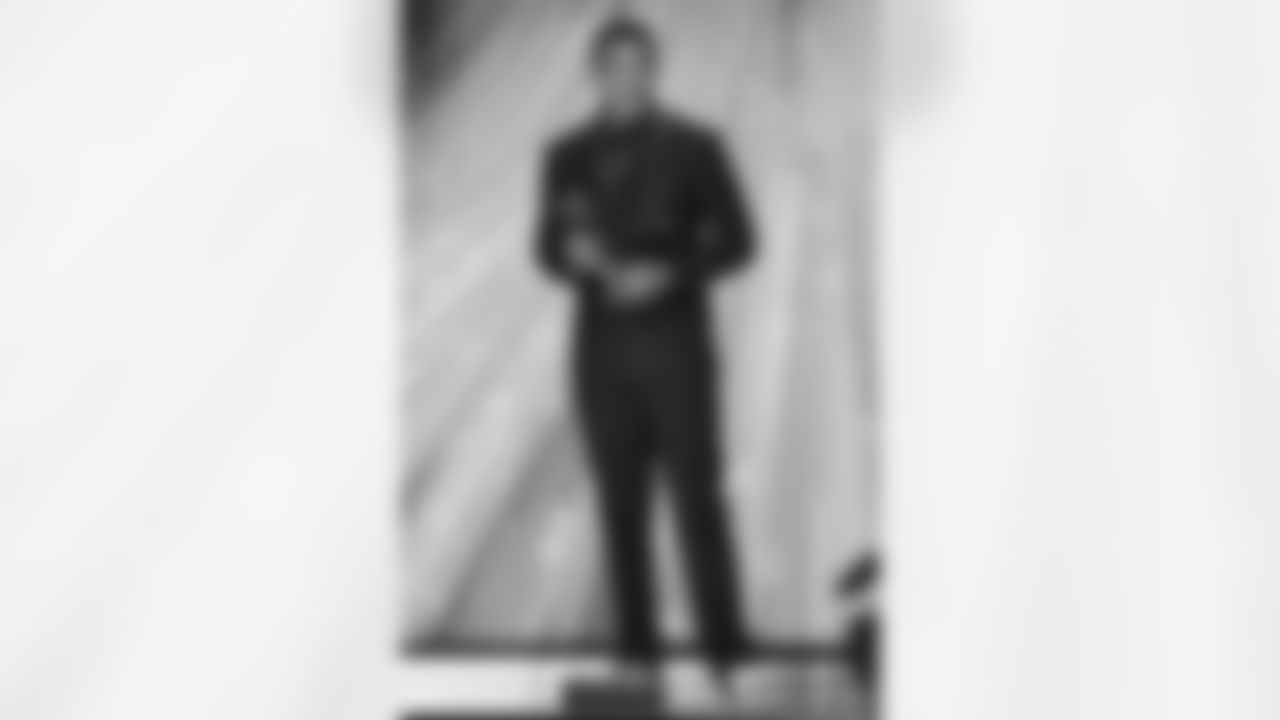 Carolina Panthers wide receiver Tetairoa McMillan (4) accepts his award for AP rookie of the year during the NFL Honors awards show on Thursday, February 5, 2026 in San Francisco, California. (Logan Bowles/NFL)