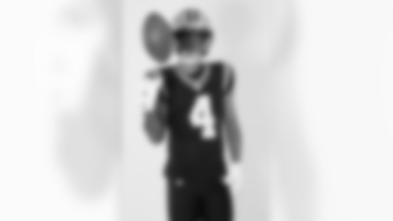 Carolina Panthers wide receiver Tetairoa McMillan (4) poses for a portrait during the NFLPA Rookie Premiere on Saturday, May 17, 2025 in Thousand Oaks, Calif. (Ben Liebenberg via AP)