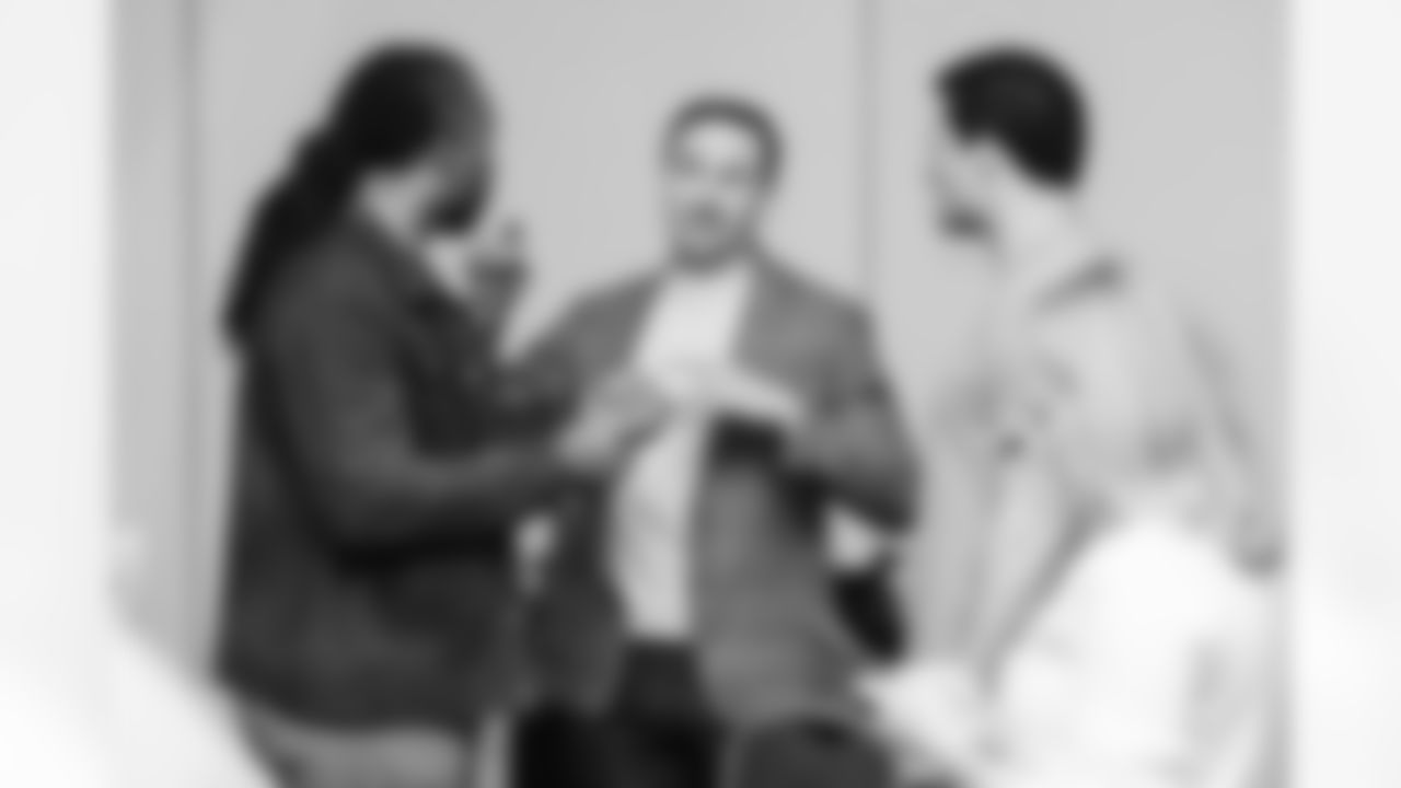 Luke Kuechly is Sized for instrument in the Pro Football Hall Of Fame on Saturday, Feb. 7, 2026 in San Francisco, CA.