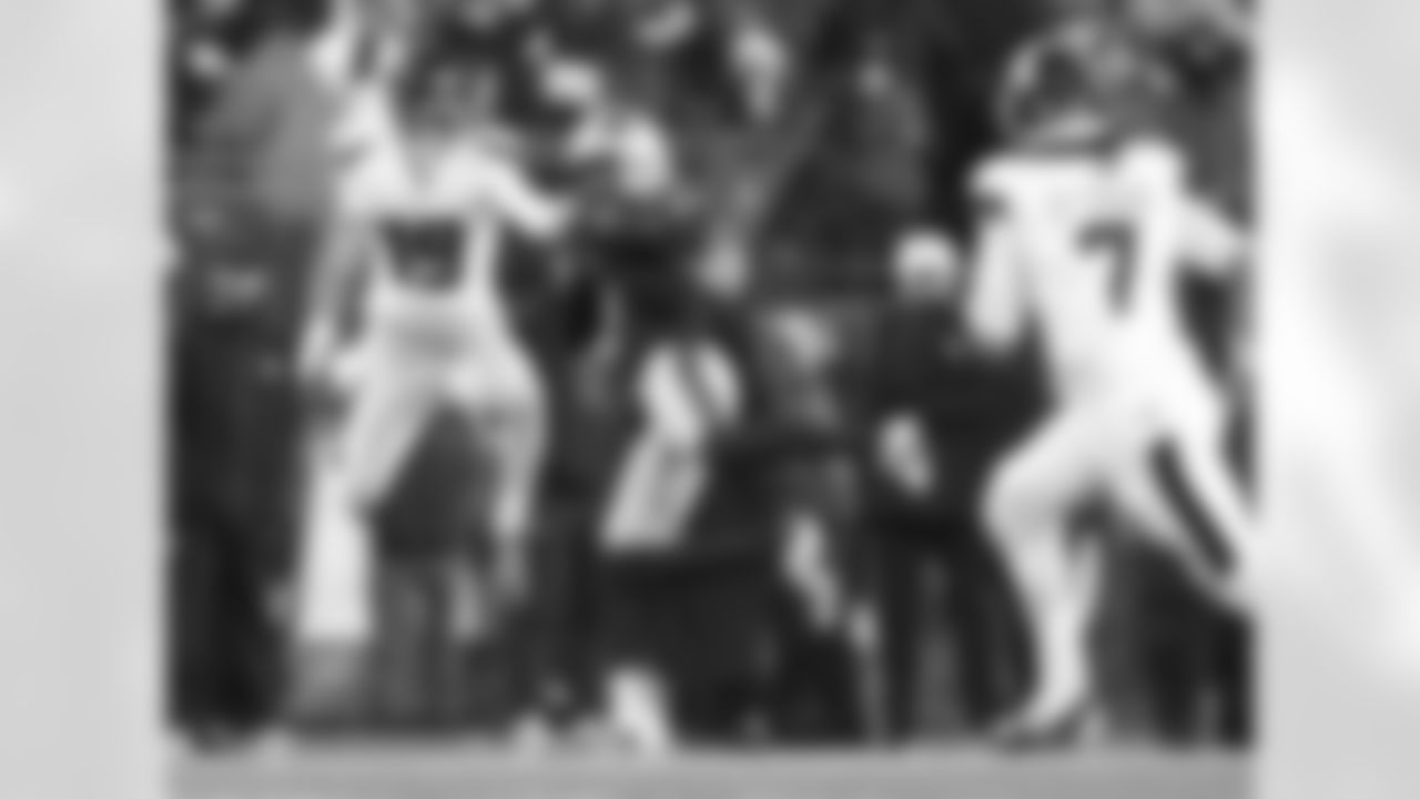 Carlton Davis III picks off C.J. Stroud in the second quarter. It was the second interception of the game for Davis.