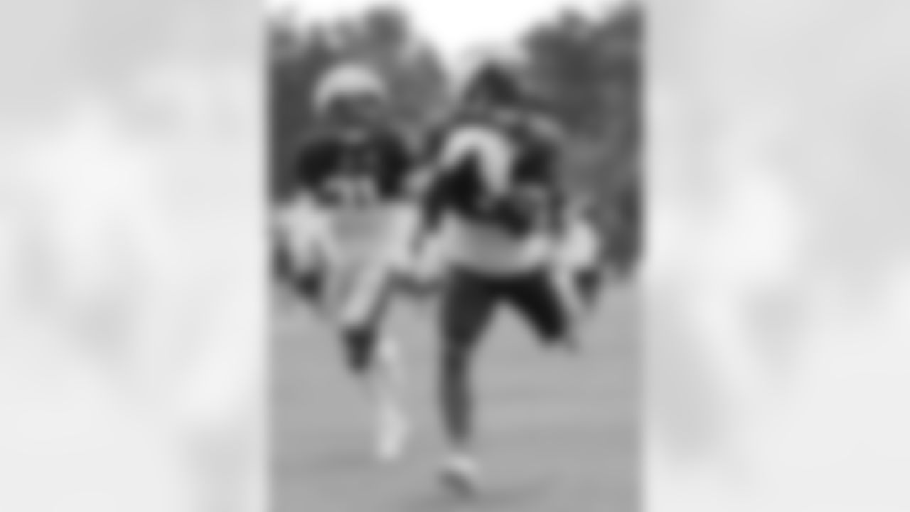 DeMarioDouglas practices during Patriots Training Camp on August 2, 2024.