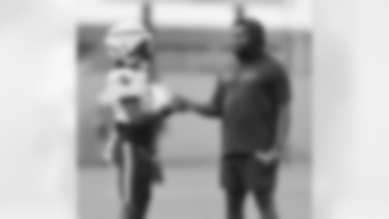 DeMario Douglas and Jerod Mayo at Patriots Training Camp on July 29, 2024.