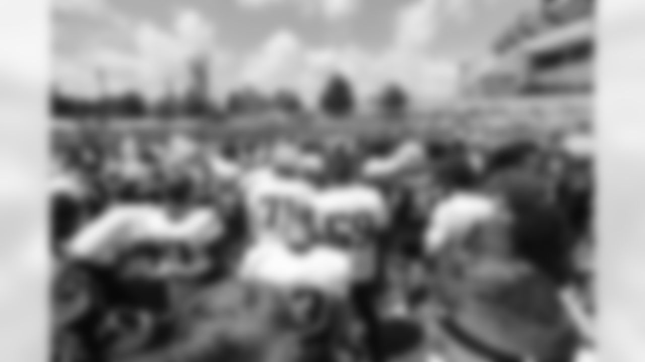 Head Coach Jerod Mayo speaks to the team at Patriots Training Camp on August 1, 2024.