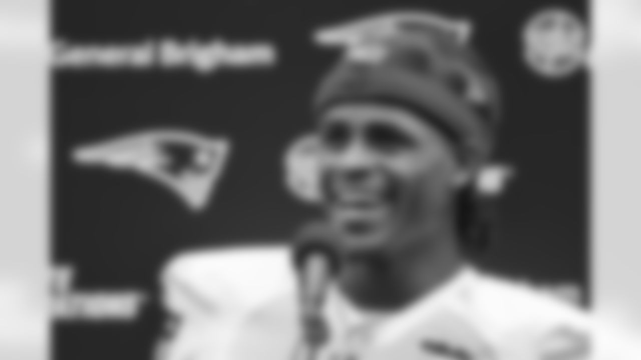 DeMario Douglas speaks to the media Patriots Training Camp on July 28, 2024.