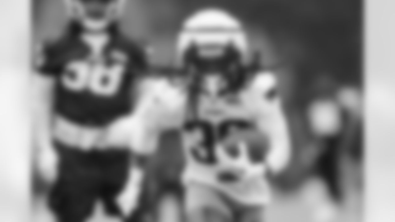 JaMycal Hasty practices during Patriots Training Camp on July 24, 2024.
